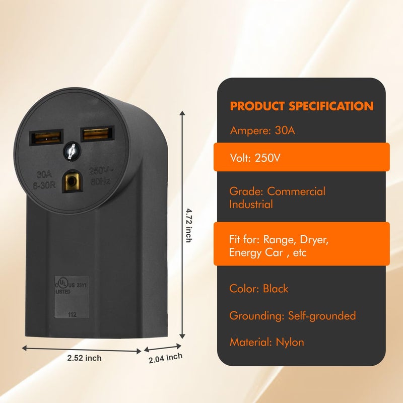 micmi NEMA 6-30R Receptacle 2-Pole 3-Wire Surface Mount Range Power Receptacle, Industrial Grade 30A 125/250V UL Listed, Black (NEMA 6-30R) - Image 3